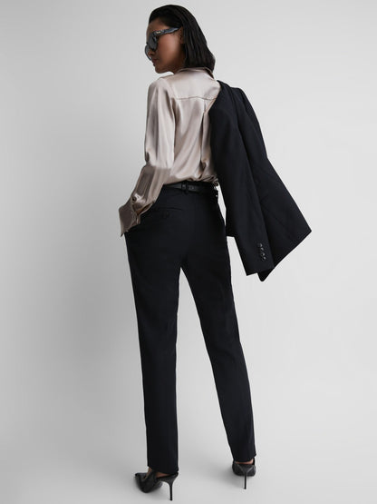 Wool Blend Tapered Suit Trousers in Navy | Reiss Women Signature