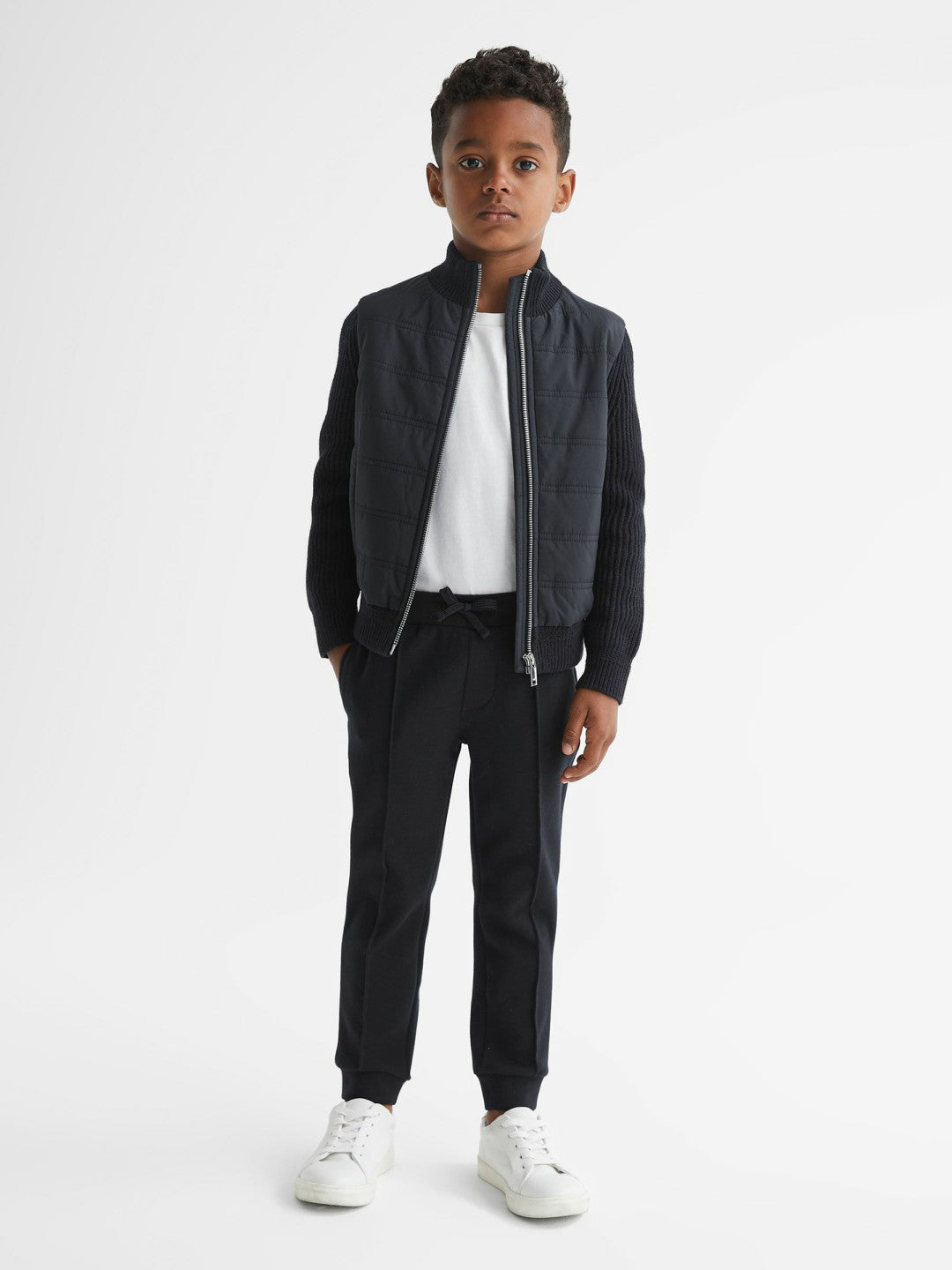 Junior Hybrid Zip Through Quilted Jacket in Navy | Reiss Children & Baby Trending