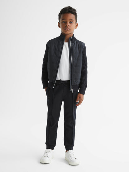 Junior Hybrid Zip Through Quilted Jacket in Navy | Reiss Children & Baby Trending