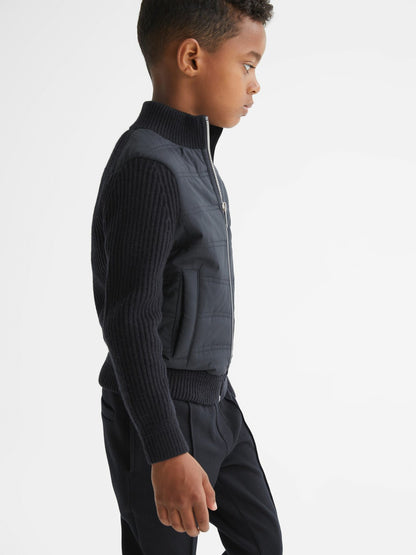 Junior Hybrid Zip Through Quilted Jacket in Navy | Reiss Children & Baby Trending