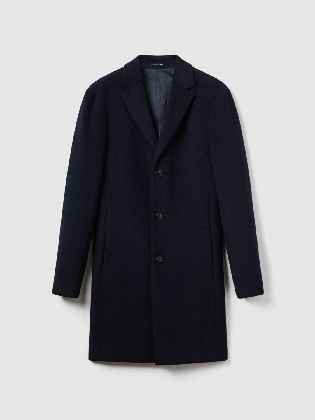 Wool Blend Single Breasted Epsom Overcoat in Navy | Reiss Men Premium