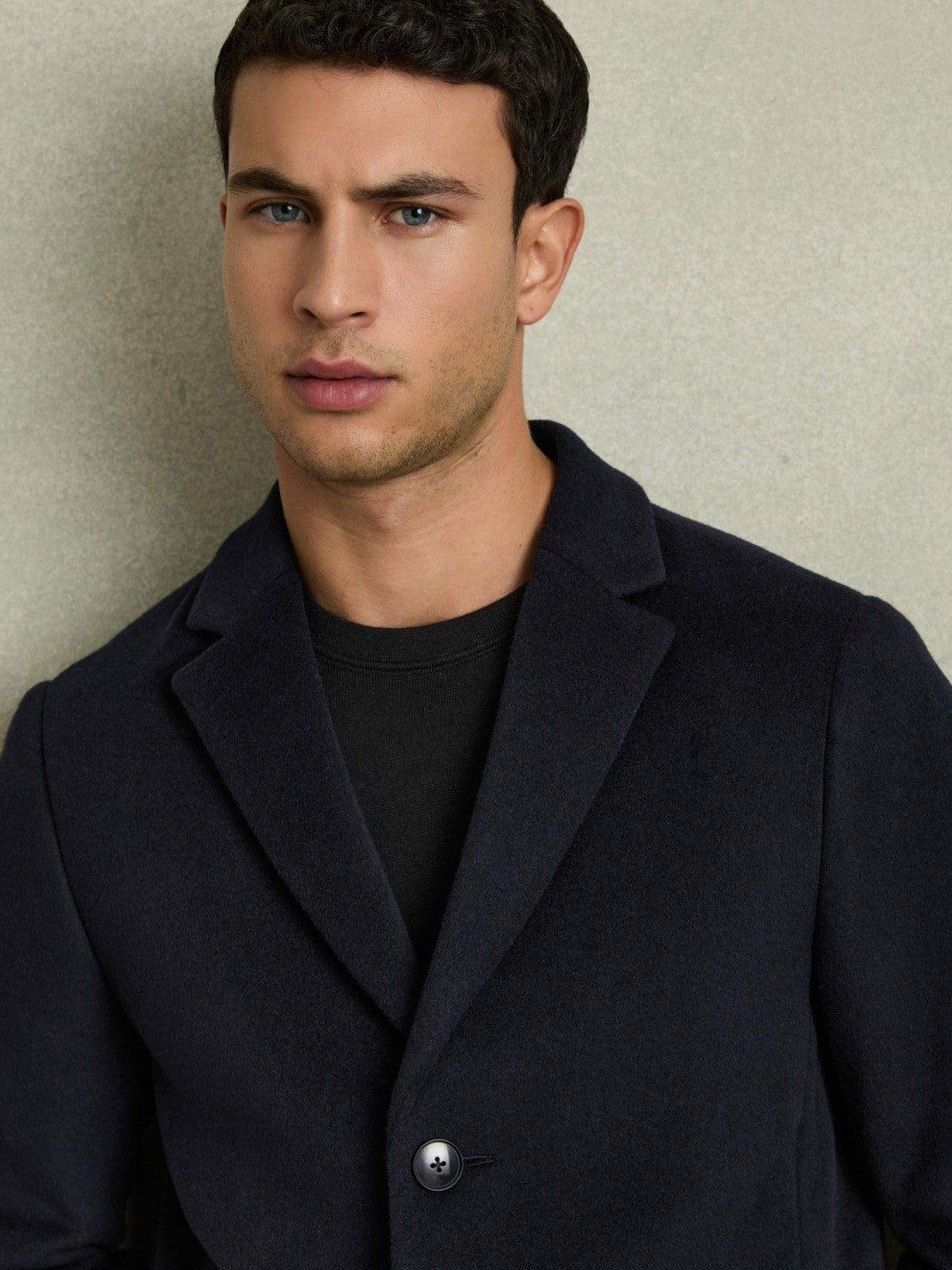 Wool Blend Single Breasted Epsom Overcoat in Navy | Reiss Men Premium
