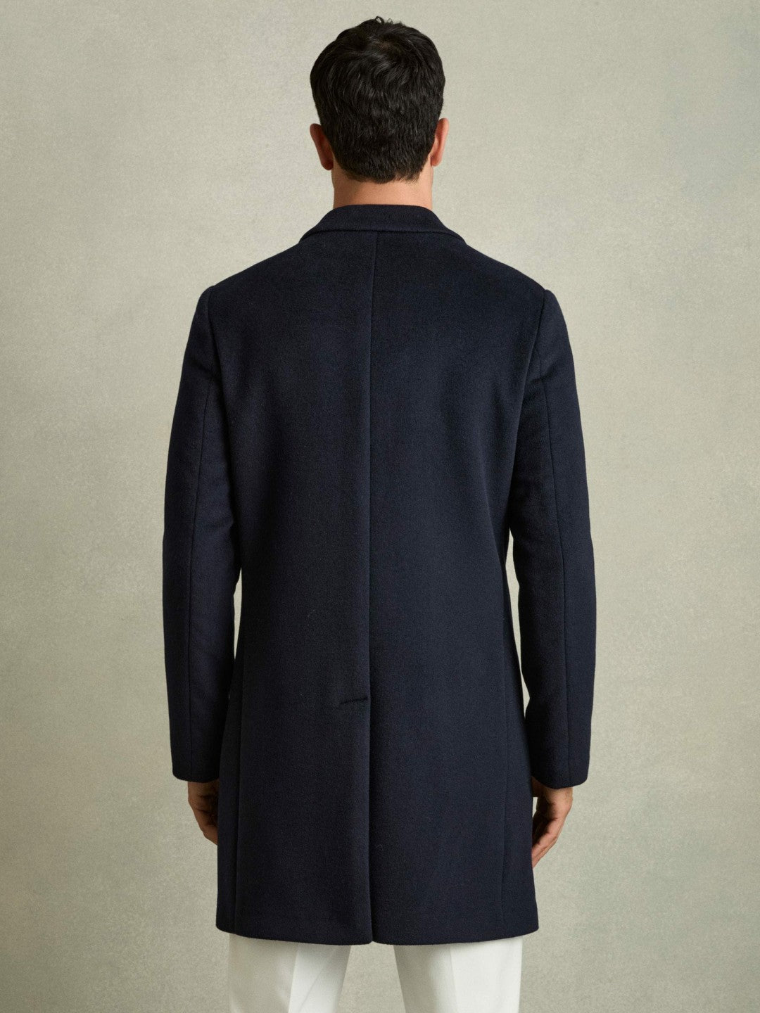 Wool Blend Single Breasted Epsom Overcoat in Navy | Reiss Men Premium