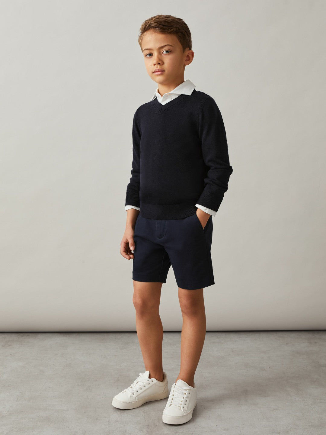 3-9 yrs Cotton Chino Shorts with Stretch in Navy | Reiss Children & Baby Signature