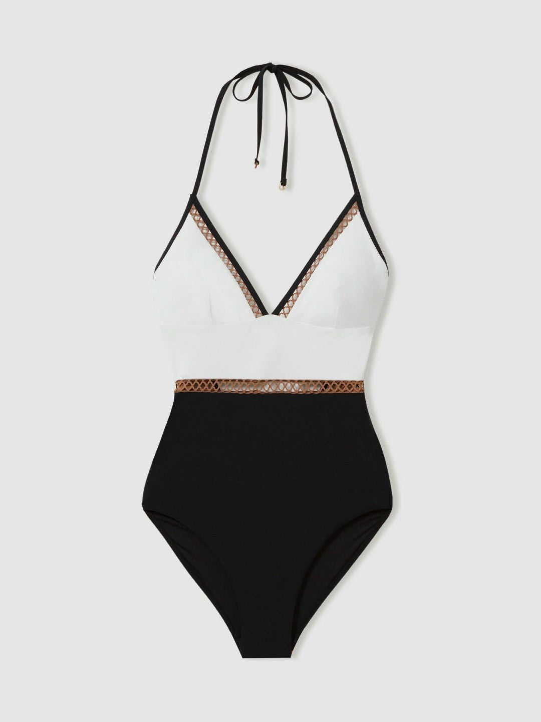 Colourblock Halter Swimsuit in White/Tan | Reiss Women Recommended