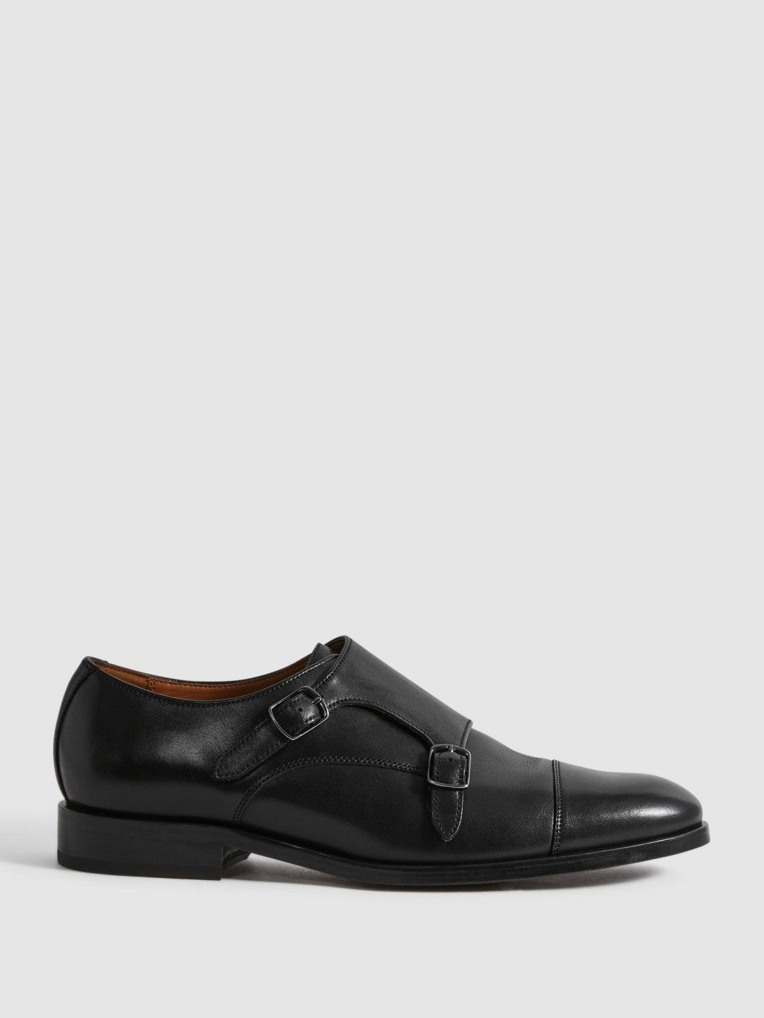 Leather Double Monk Strap Shoes in Black | Reiss Men Best Seller