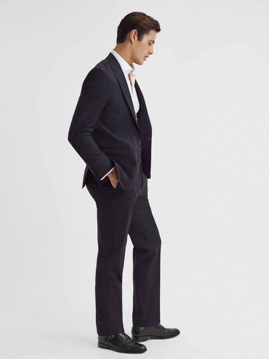 Leather Double Monk Strap Shoes in Black | Reiss Men Best Seller