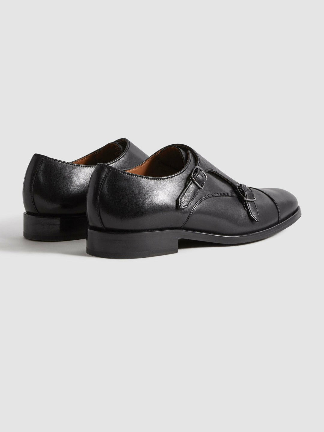 Leather Double Monk Strap Shoes in Black | Reiss Men Best Seller