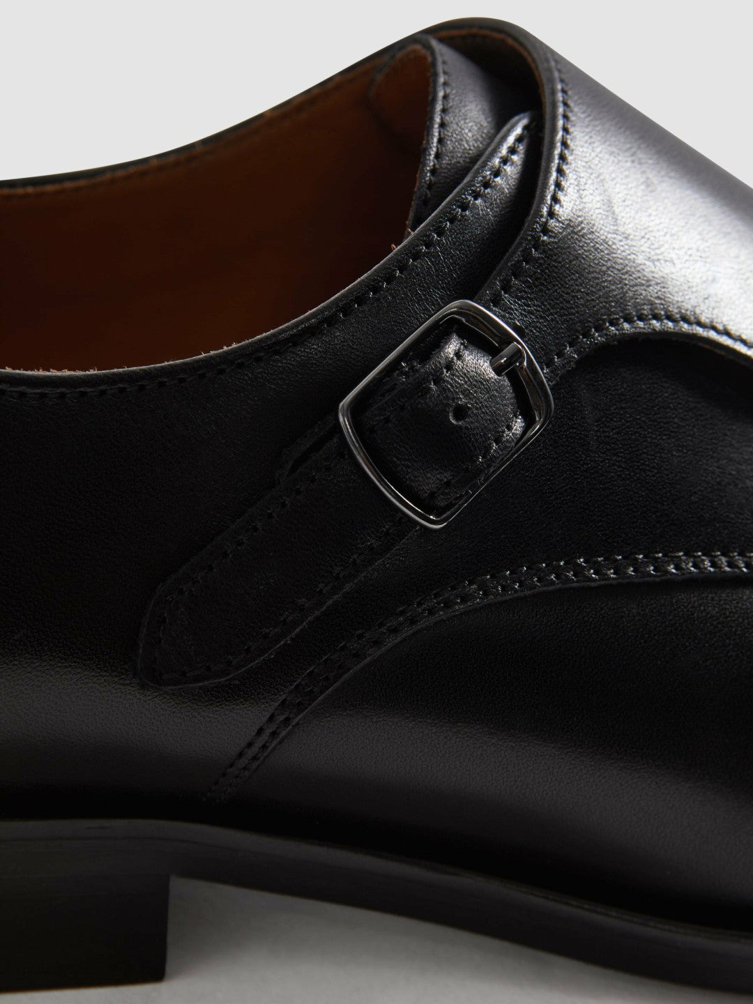 Leather Double Monk Strap Shoes in Black | Reiss Men Best Seller