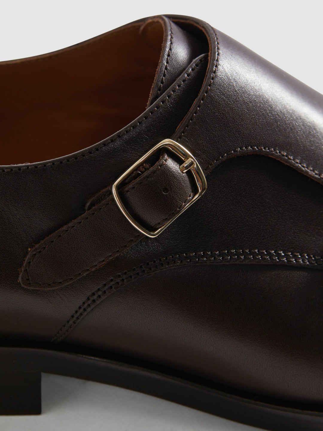 Leather Double Monk Strap Shoes in Dark Brown | Reiss Men Popular