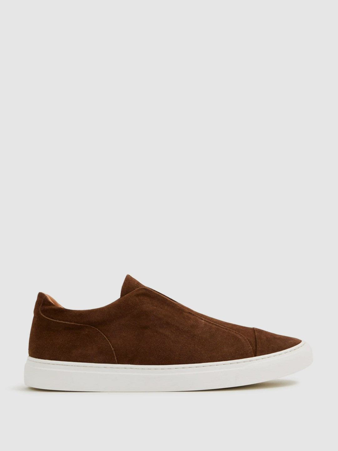 Harrys London Suede Slip On Trainers in Dark Bark Brown | Reiss Men Featured