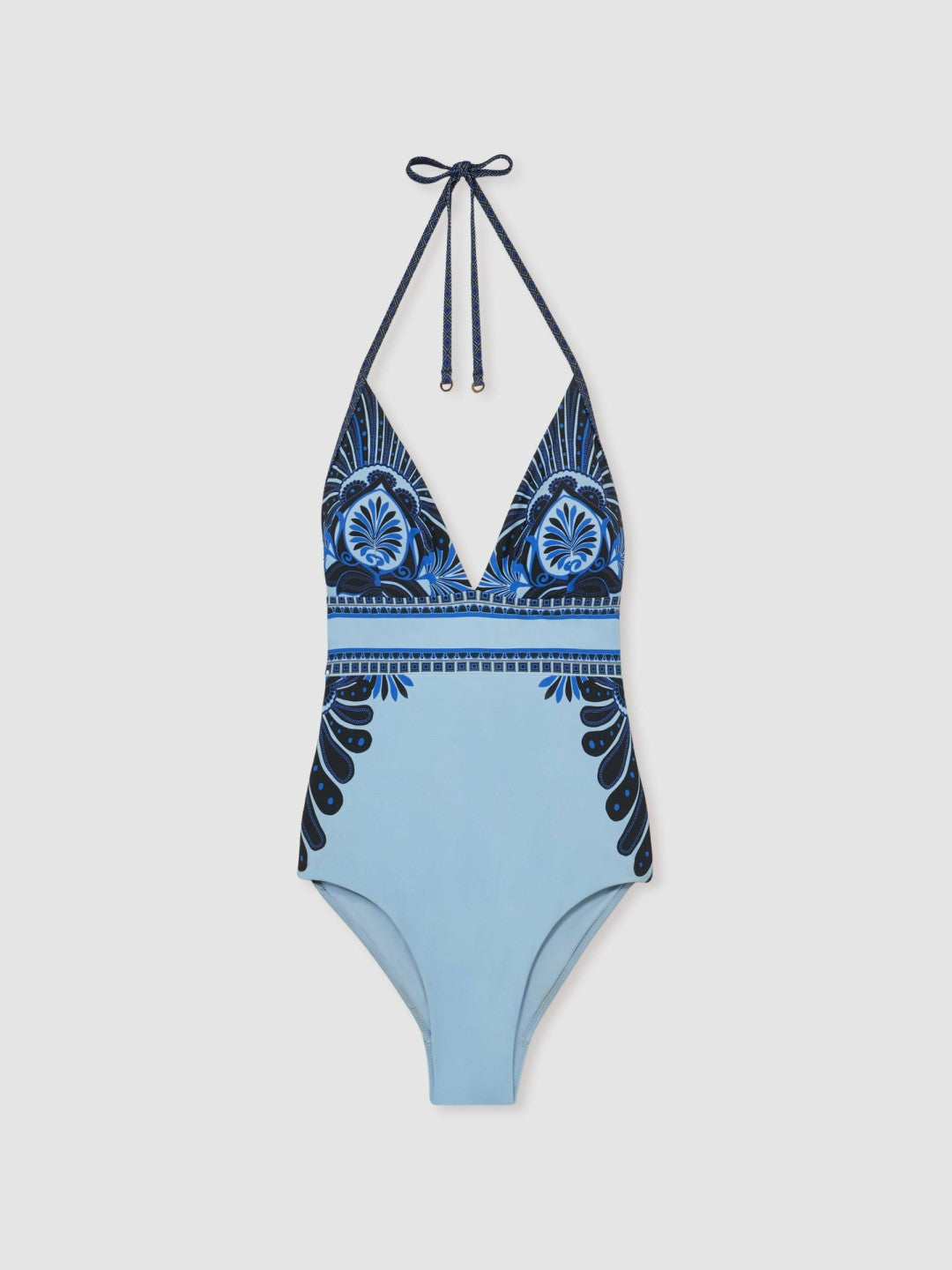 Halterneck Printed Swimsuit in Blue | Reiss Women Exclusive