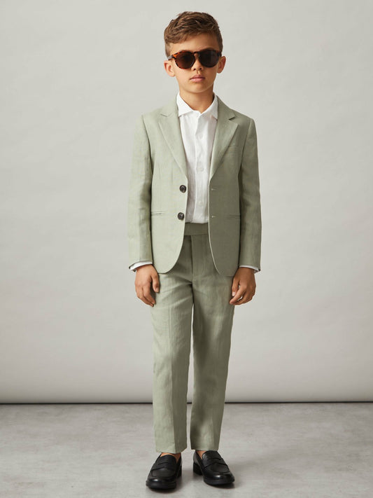 9-13 yrs Slim Fit Linen Adjustable Trousers in Apple | Reiss Children & Baby Recommended