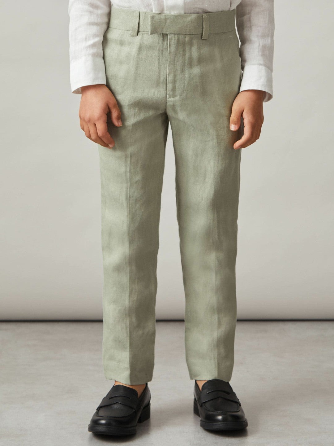 9-13 yrs Slim Fit Linen Adjustable Trousers in Apple | Reiss Children & Baby Recommended