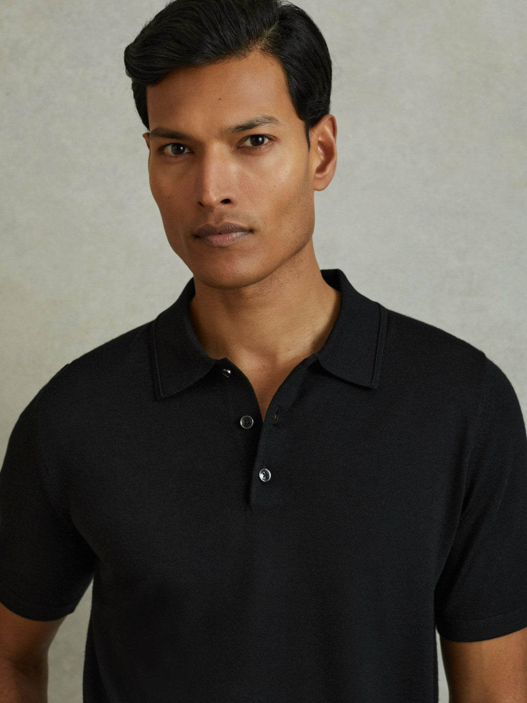 Merino Wool Polo Shirt in Black | Reiss Men New