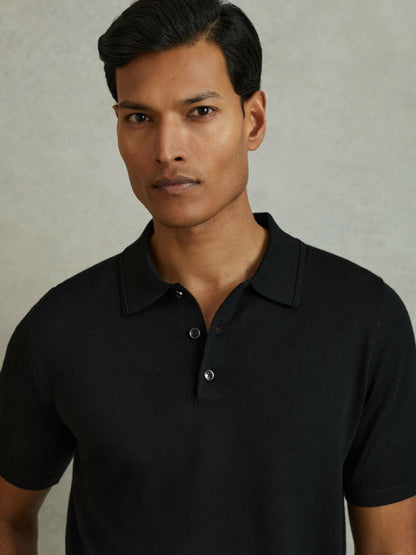 Merino Wool Polo Shirt in Black | Reiss Men New