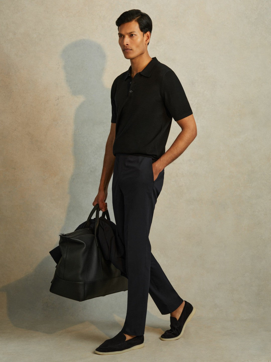 Merino Wool Polo Shirt in Black | Reiss Men New