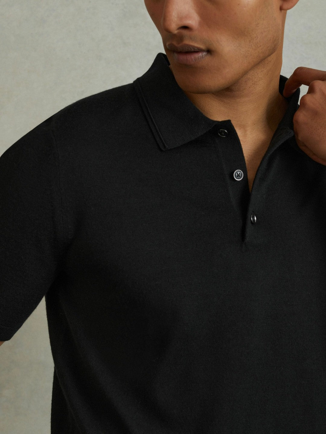 Merino Wool Polo Shirt in Black | Reiss Men New