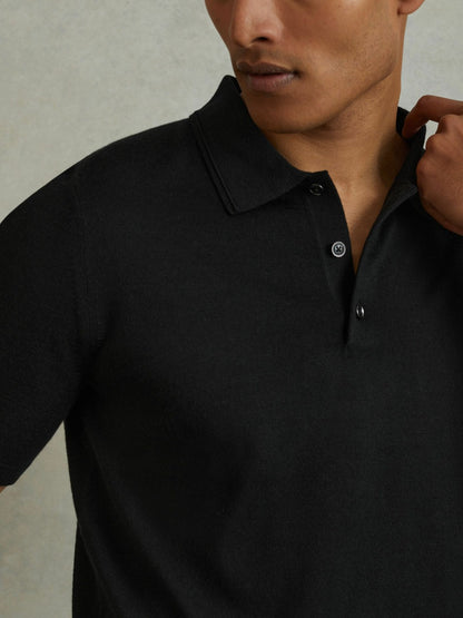 Merino Wool Polo Shirt in Black | Reiss Men New