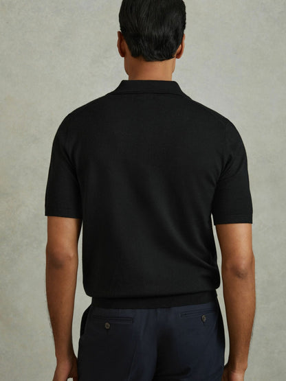 Merino Wool Polo Shirt in Black | Reiss Men New