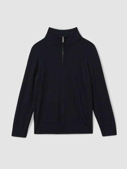 9-13 yrs Merino Wool Half-Zip Funnel Neck Jumper in Navy | Reiss Children & Baby Featured