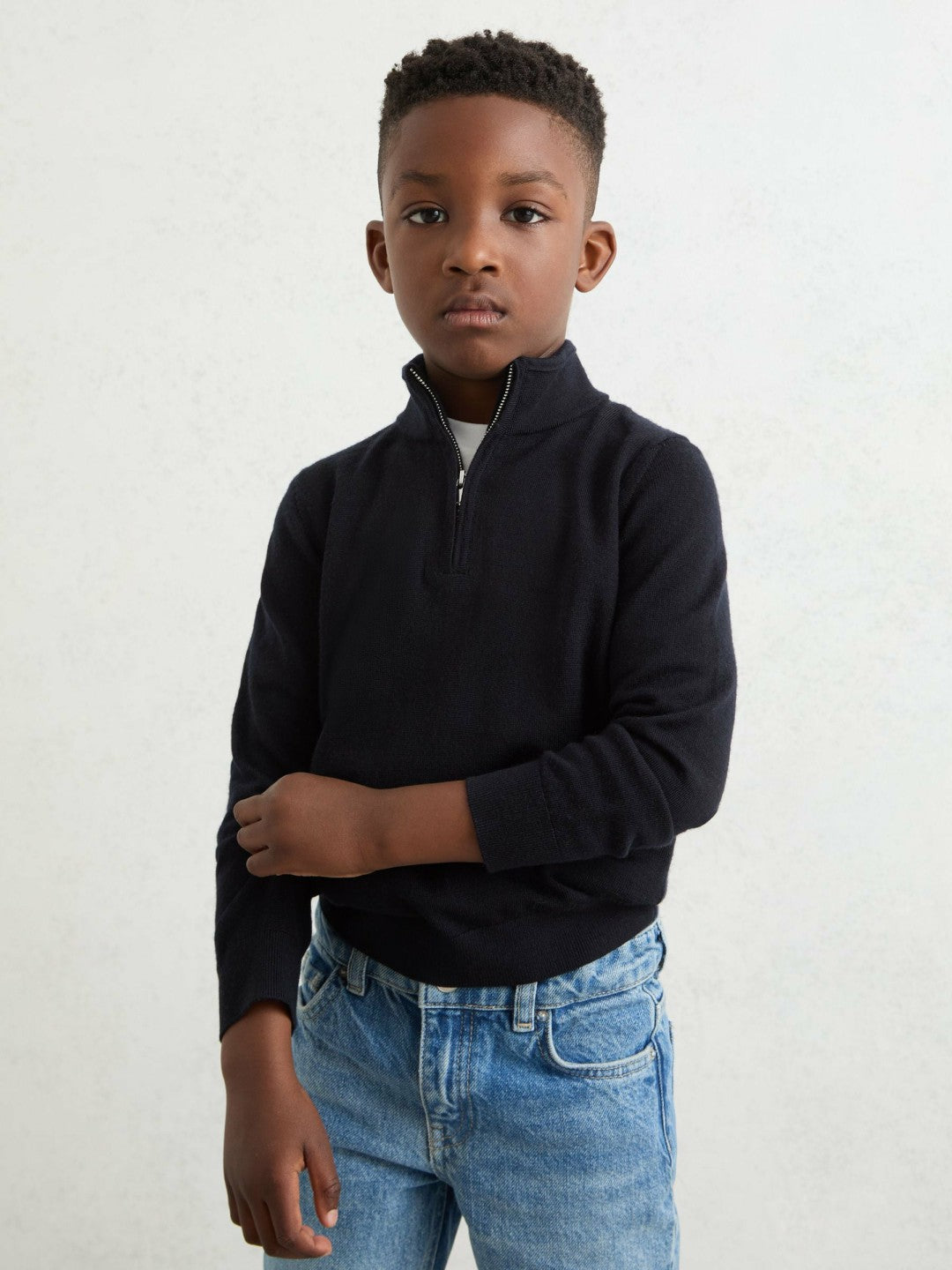 3-9 yrs Merino Wool Half-Zip Funnel Neck Jumper in Navy | Reiss Children & Baby Exclusive