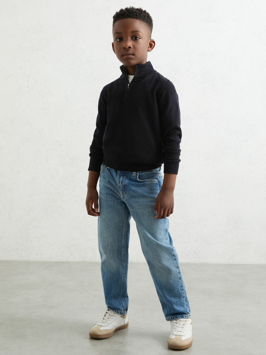3-9 yrs Merino Wool Half-Zip Funnel Neck Jumper in Navy | Reiss Children & Baby Exclusive