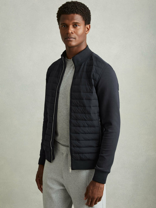 Hybrid Quilt and Knit Zip-Through Jacket in Navy | Reiss Men Best Seller