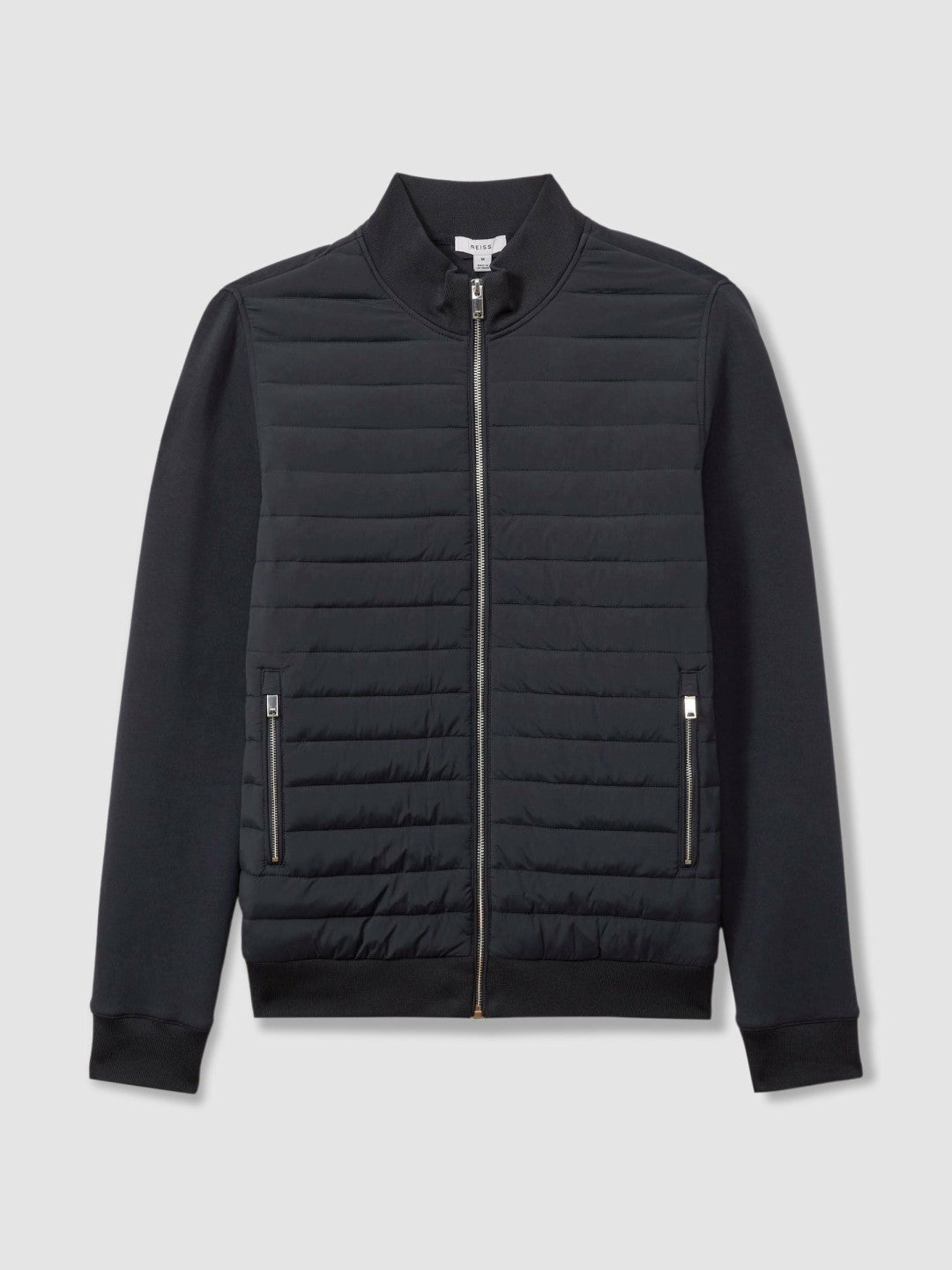 Hybrid Quilt and Knit Zip-Through Jacket in Navy | Reiss Men Best Seller
