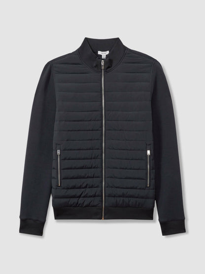 Hybrid Quilt and Knit Zip-Through Jacket in Navy | Reiss Men Best Seller