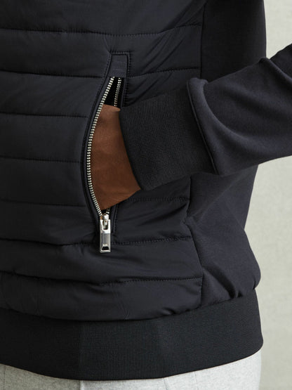 Hybrid Quilt and Knit Zip-Through Jacket in Navy | Reiss Men Best Seller