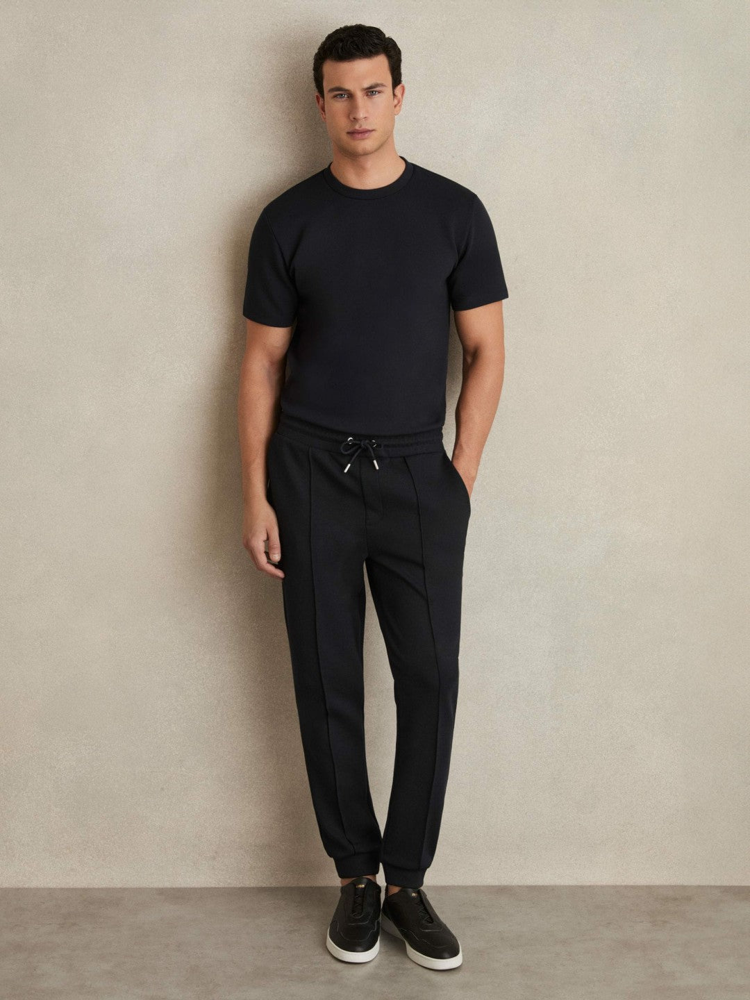 Drawstring Jersey Joggers in Navy Blue | Reiss Men Premium