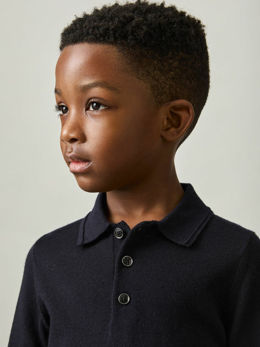 9-14 yrs Merino Wool Polo Shirt in Navy | Reiss Children & Baby Trending