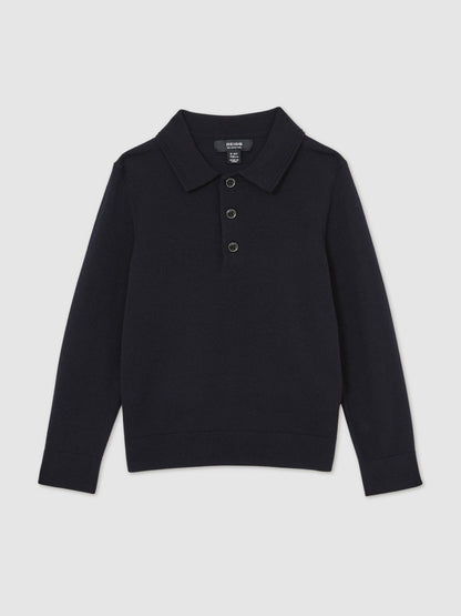 9-14 yrs Merino Wool Polo Shirt in Navy | Reiss Children & Baby Trending