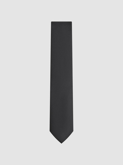 Textured Silk Blend Tie in Black | Reiss Men Recommended