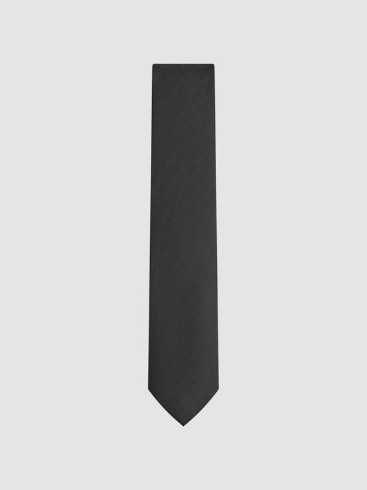 Textured Silk Blend Tie in Black | Reiss Men Recommended