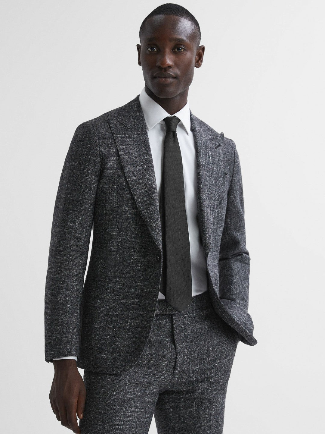 Textured Silk Blend Tie in Black | Reiss Men Recommended