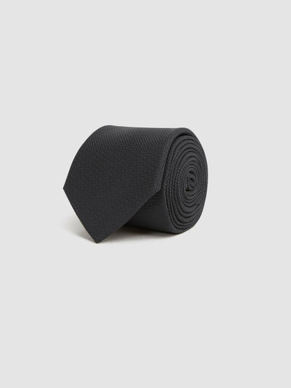 Textured Silk Blend Tie in Black | Reiss Men Recommended
