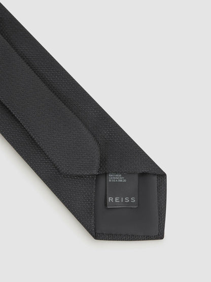 Textured Silk Blend Tie in Black | Reiss Men Recommended