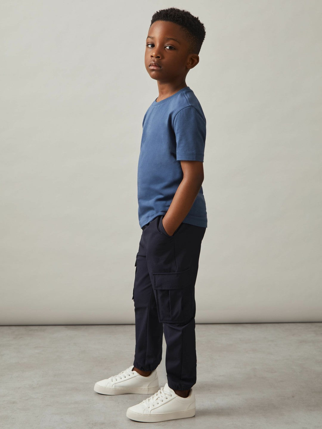 9-14 yrs Technical Drawstring Cuffed Cargo Trousers in Navy | Reiss Children & Baby Recommended