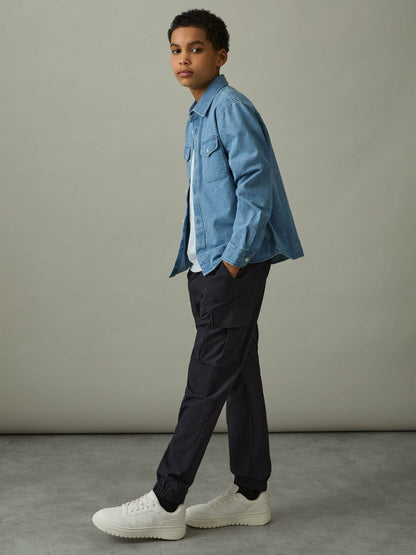 3-9 yrs Technical Drawstring Cuffed Cargo Trousers in Navy | Reiss Children & Baby Popular