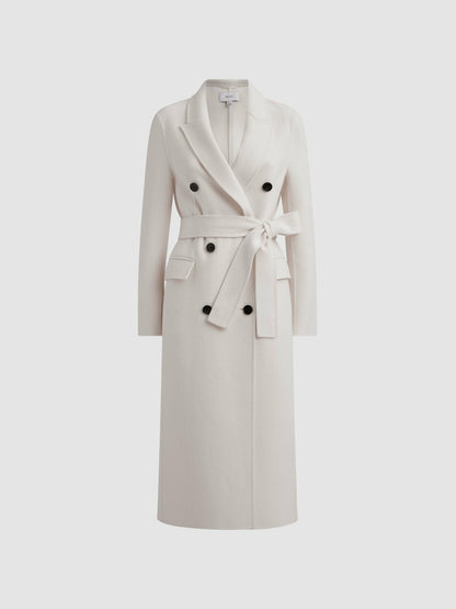 Petite Relaxed Wool Blend Blindseam Belted Coat in Cream | Reiss Women Popular