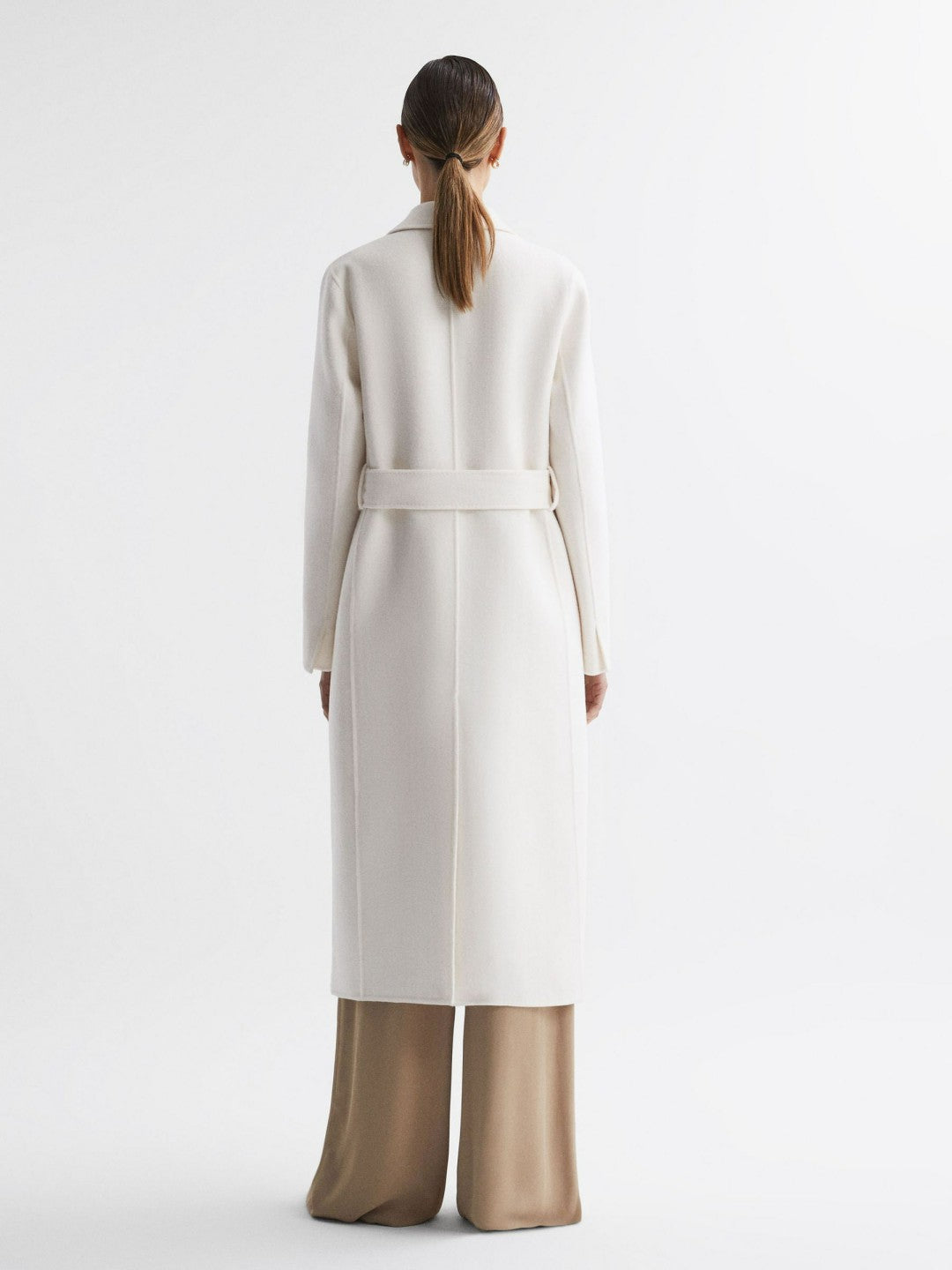 Petite Relaxed Wool Blend Blindseam Belted Coat in Cream | Reiss Women Popular