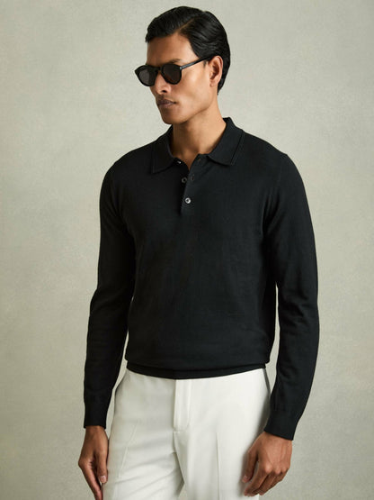 Merino Wool Polo Shirt in Black | Reiss Men Recommended