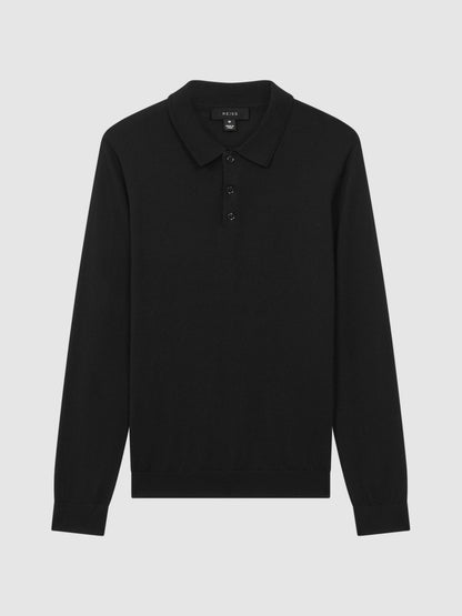 Merino Wool Polo Shirt in Black | Reiss Men Recommended