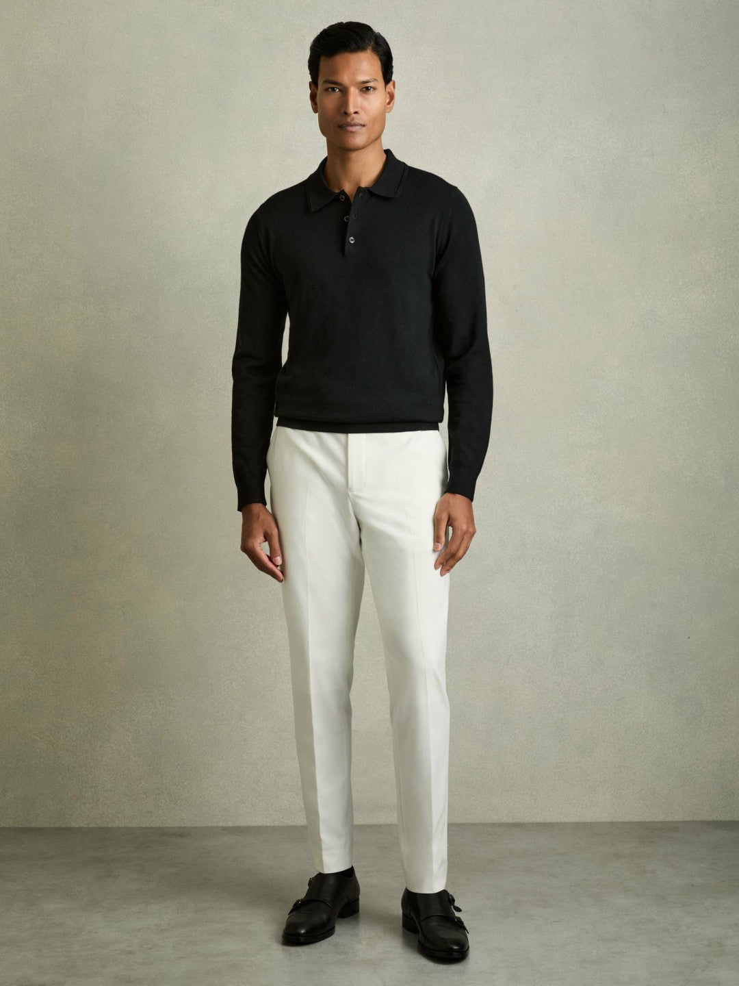 Merino Wool Polo Shirt in Black | Reiss Men Recommended