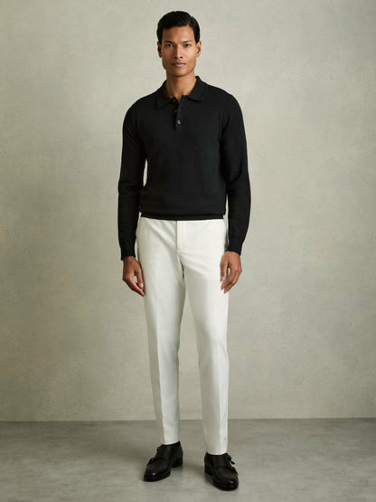 Merino Wool Polo Shirt in Black | Reiss Men Recommended