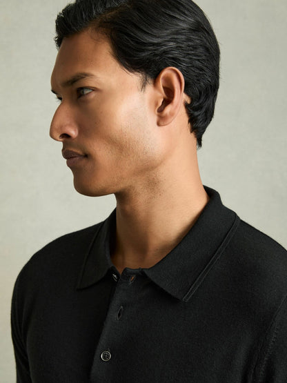 Merino Wool Polo Shirt in Black | Reiss Men Recommended