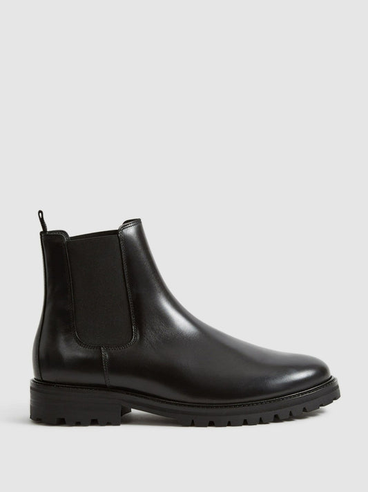 Leather Chelsea Boots in Black | Reiss Men Exclusive