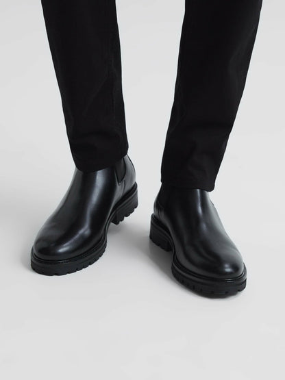 Leather Chelsea Boots in Black | Reiss Men Exclusive